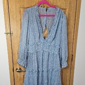 Chic Long Sleeve Blue Floral Dress